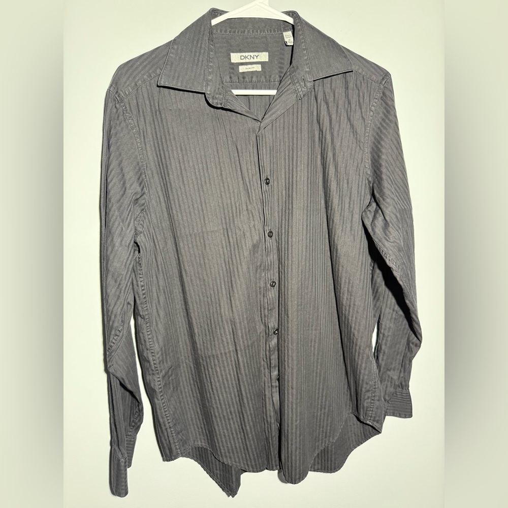 DKNY Gray Slim Fit Button Down Shirt